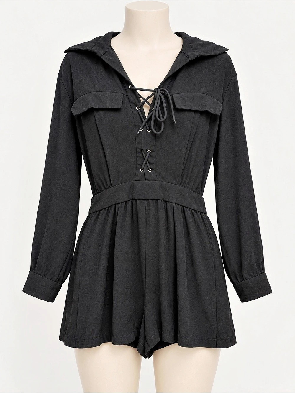 Topshop Black Lace Up Long Sleeve Romper Playsuit US 8